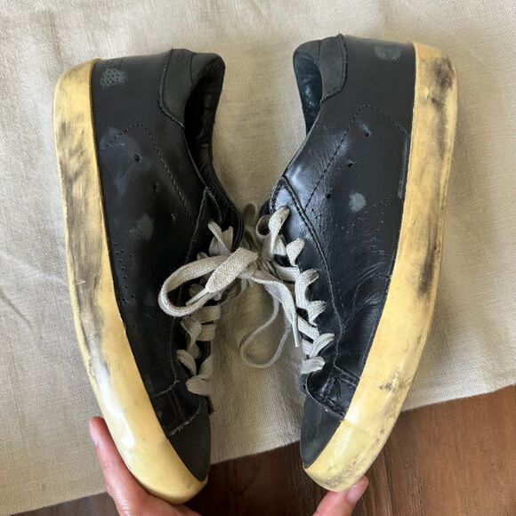 GOLDEN GOOSE Superstar Sneakers Black on Black Leather *NO INSERTS* - Picture 6 of 12